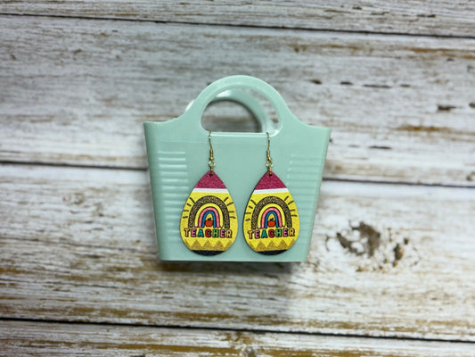 Teacher Pencil Rainbow Wood Earrings