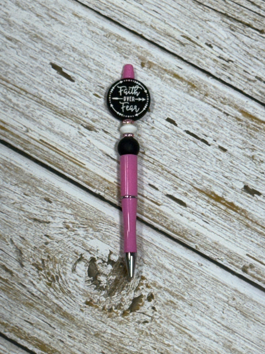 Faith Over Fear Beaded Pen – Inspirational Pink Twist Pen