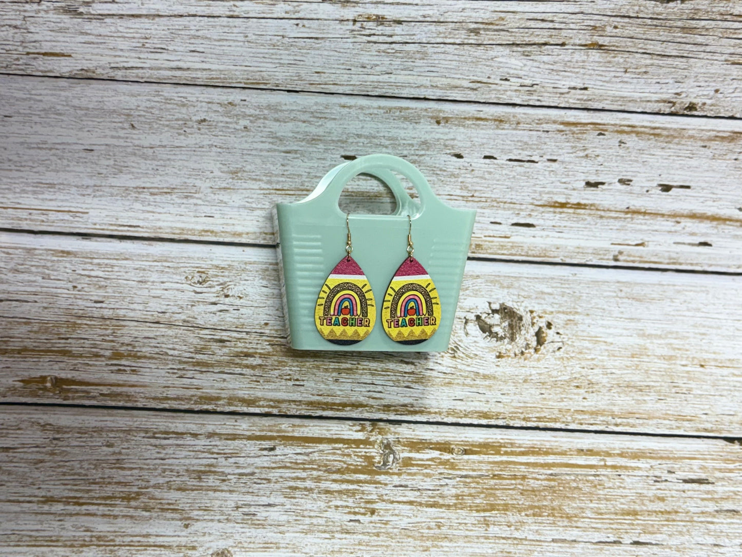 Teacher Pencil Rainbow Wood Earrings