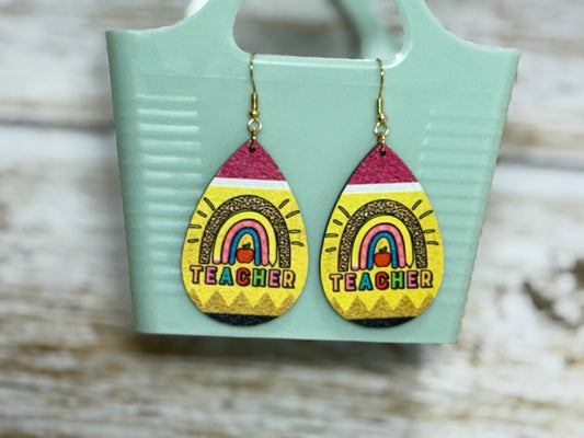 Teacher Pencil Rainbow Wood Earrings