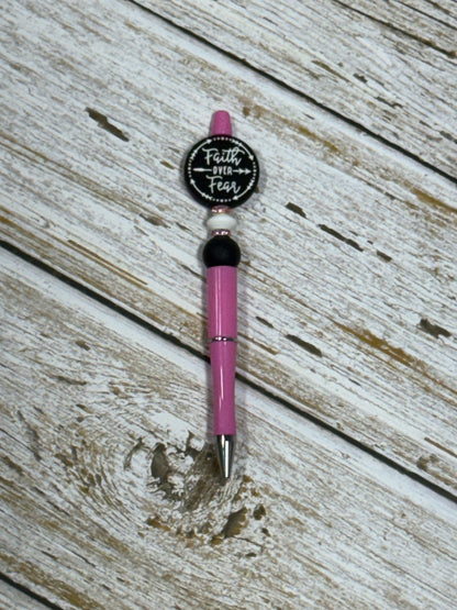 Faith Over Fear Beaded Pen – Inspirational Pink Twist Pen