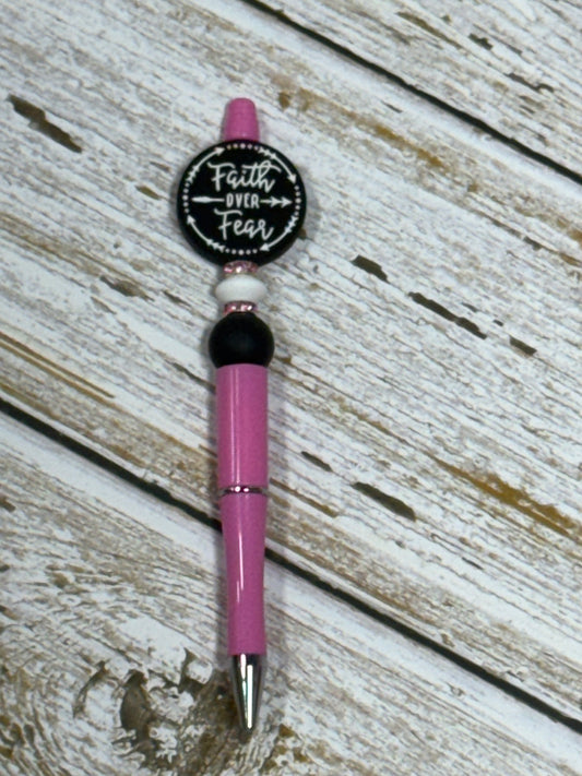 Faith Over Fear Beaded Pen – Inspirational Pink Twist Pen