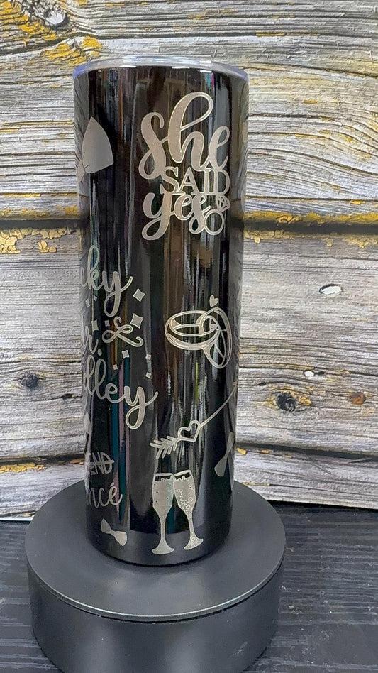 Lucky Mr. – 20 oz Black Stainless Steel Tumbler ("She Said Yes!")
