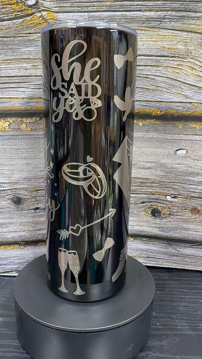 Lucky Mr. – 20 oz Black Stainless Steel Tumbler ("She Said Yes!")